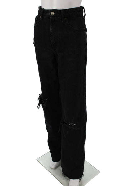 Zara Womens Straight Jeans Black High Rise 30 Inseam Cotton Size 4
