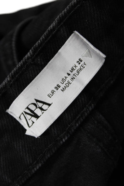 Zara Womens Straight Jeans Black High Rise 30 Inseam Cotton Size 4