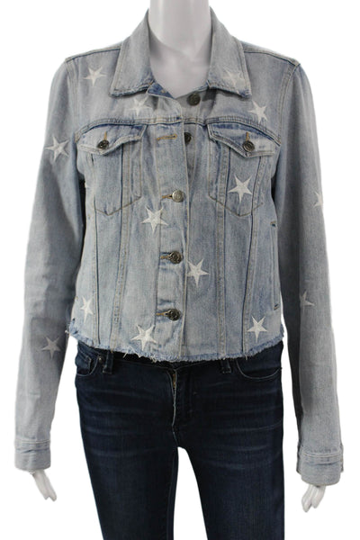 Pistola Womens Basic Jacket Blue Cotton Geometric Button Long Sleeve Size M