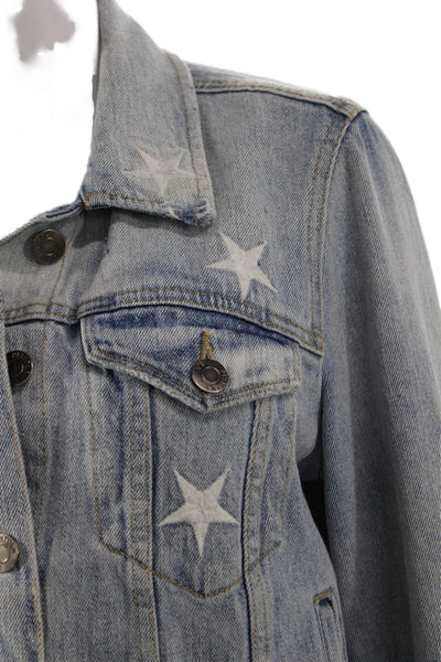 Pistola Womens Basic Jacket Blue Cotton Geometric Button Long Sleeve Size M