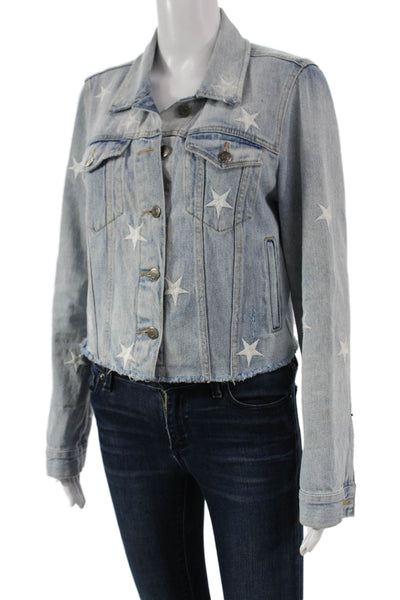 Pistola Womens Basic Jacket Blue Cotton Geometric Button Long Sleeve Size M
