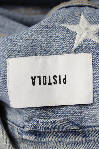 Pistola Womens Basic Jacket Blue Cotton Geometric Button Long Sleeve Size M