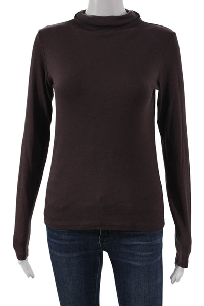 MM La Fleur Womens Pima Cotton Mock Neck Long Sleeve Basic T-Shirt Brown Size M