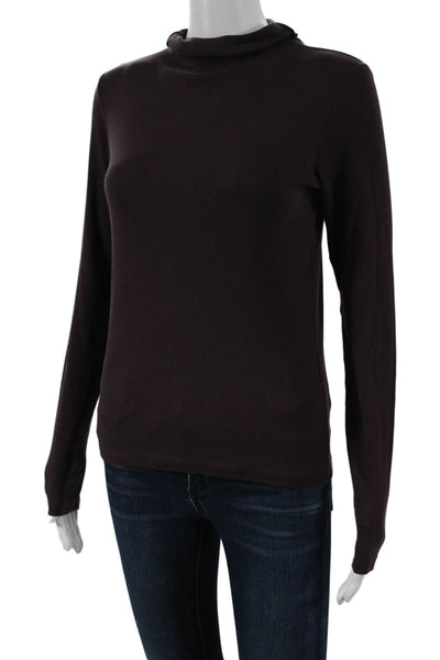 MM La Fleur Womens Pima Cotton Mock Neck Long Sleeve Basic T-Shirt Brown Size M