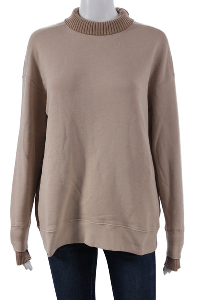 Reiss Womens Beige Cotton High Neck Pullover Sweatshirt Long Sleeve Fall Size M