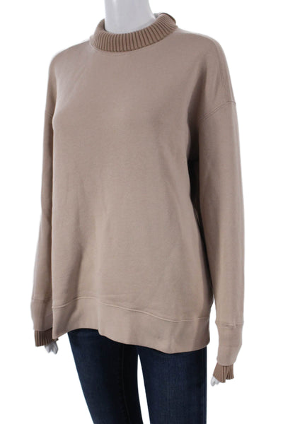 Reiss Womens Beige Cotton High Neck Pullover Sweatshirt Long Sleeve Fall Size M