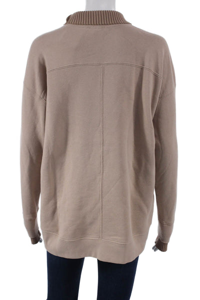 Reiss Womens Beige Cotton High Neck Pullover Sweatshirt Long Sleeve Fall Size M