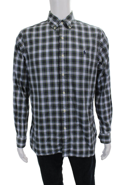 Ralph Lauren Mens Plaid Custom Fit Long Sleeve Button Down Shirt Green Size M