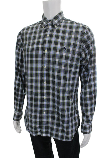 Ralph Lauren Mens Plaid Custom Fit Long Sleeve Button Down Shirt Green Size M