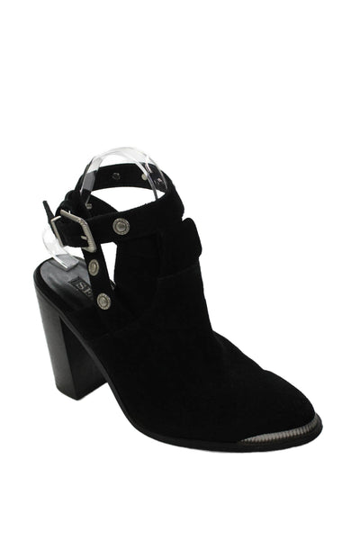 Senso Womens Suede Studded Ankle Strap Open Back Boots Black Size 8