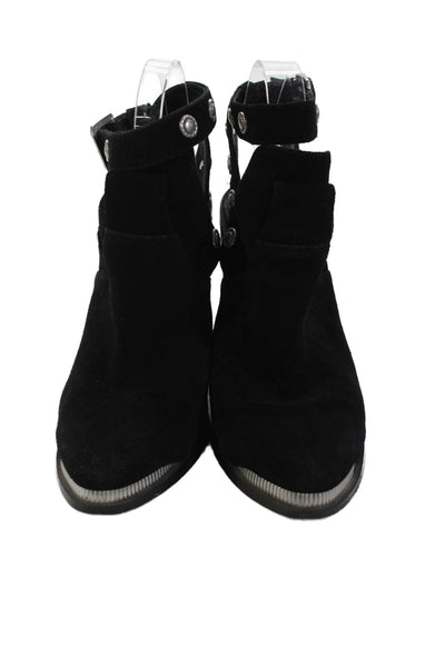 Senso Womens Suede Studded Ankle Strap Open Back Boots Black Size 8