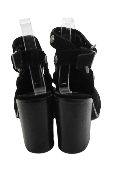Senso Womens Suede Studded Ankle Strap Open Back Boots Black Size 8