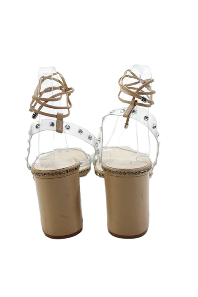 Schutz Womens Studded Lace-Up Slip-On High Heeled Sandals Beige Size 11