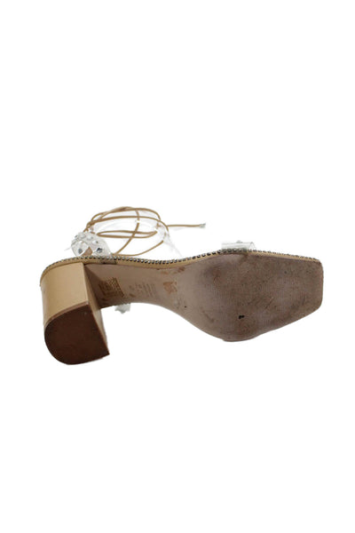 Schutz Womens Studded Lace-Up Slip-On High Heeled Sandals Beige Size 11