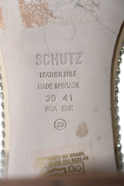 Schutz Womens Studded Lace-Up Slip-On High Heeled Sandals Beige Size 11