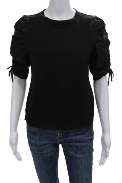 Frame Women Black Crew Neck Short Sleeve T-Shirt Organic Cotton Petites Size S