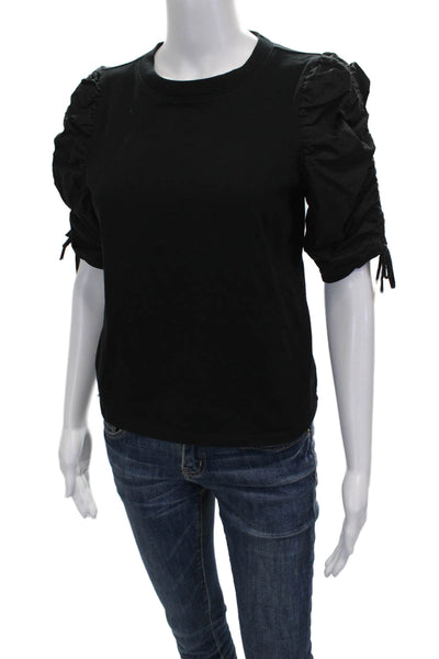 Frame Women Black Crew Neck Short Sleeve T-Shirt Organic Cotton Petites Size S