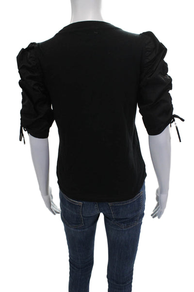 Frame Women Black Crew Neck Short Sleeve T-Shirt Organic Cotton Petites Size S