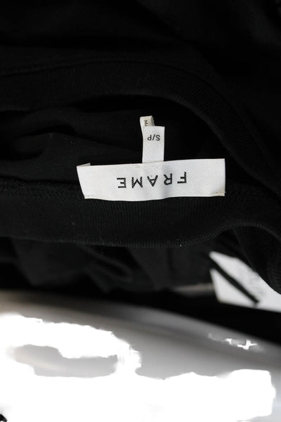 Frame Women Black Crew Neck Short Sleeve T-Shirt Organic Cotton Petites Size S