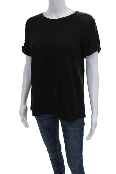 Vince Women Basic Black Cotton Round Neck Short Sleeve T-Shirt Size S