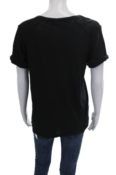 Vince Women Basic Black Cotton Round Neck Short Sleeve T-Shirt Size S