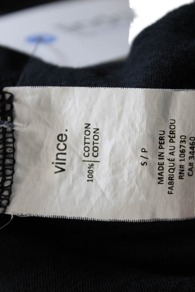Vince Women Basic Black Cotton Round Neck Short Sleeve T-Shirt Size S