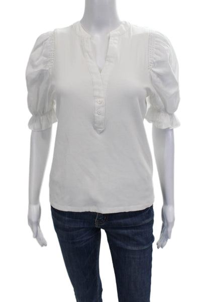 Pomander Place Womens Basic V-Neck Rayon Short Sleeve Blouse White Size XS