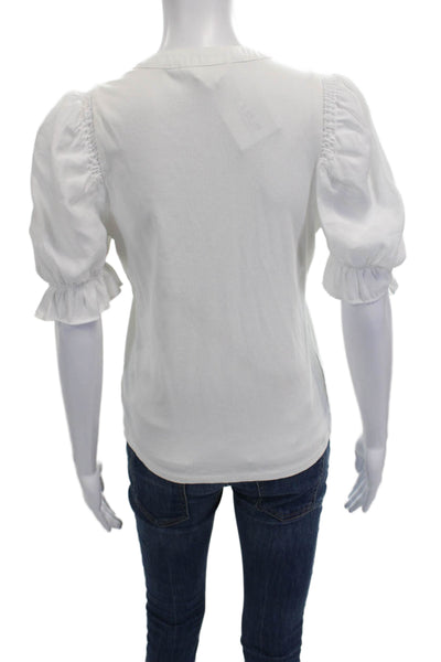 Pomander Place Womens Basic V-Neck Rayon Short Sleeve Blouse White Size XS
