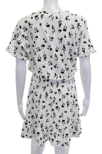 Parker Women White Cotton T-Shirt Dress Floral Short Sleeve Size M