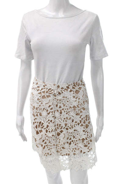 Olivaceous Womens Straight Pencil Skirt White Floral Knee Length Size S