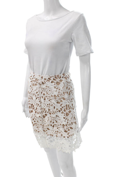 Olivaceous Womens Straight Pencil Skirt White Floral Knee Length Size S