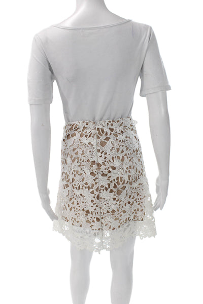 Olivaceous Womens Straight Pencil Skirt White Floral Knee Length Size S