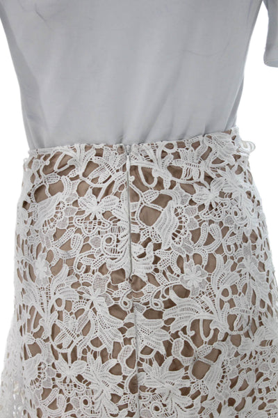 Olivaceous Womens Straight Pencil Skirt White Floral Knee Length Size S