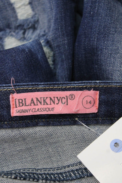 BLANKNYC Girls Cotton Ripped Classic Skinny Ankle Jeans Blue Size 14