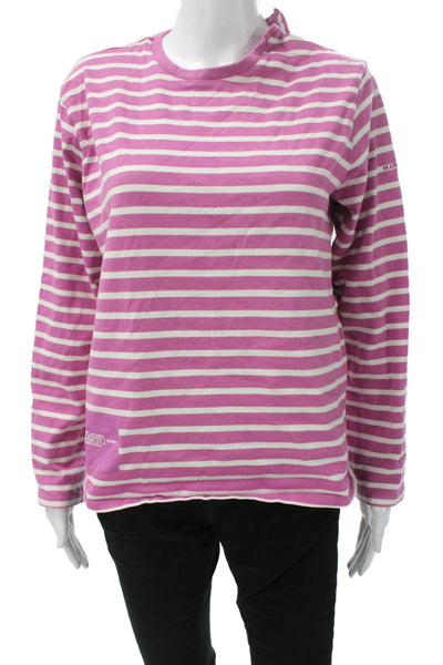 Marc Jacobs Women Striped Pink Cotton Crew Neck Long Sleeve T-Shirt Size M