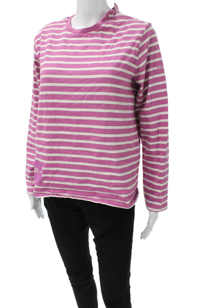 Marc Jacobs Women Striped Pink Cotton Crew Neck Long Sleeve T-Shirt Size M