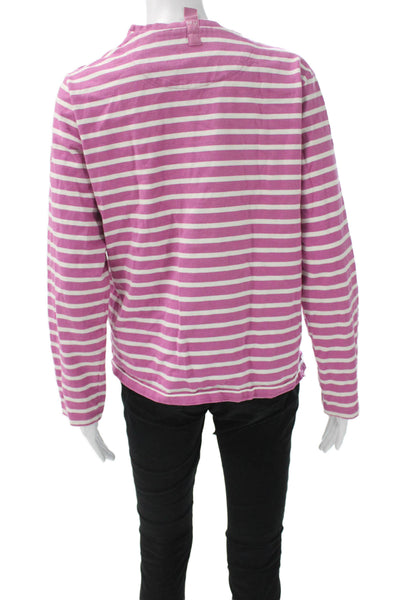 Marc Jacobs Women Striped Pink Cotton Crew Neck Long Sleeve T-Shirt Size M