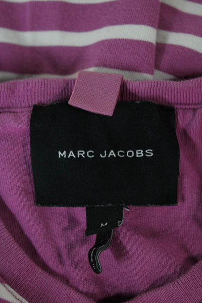 Marc Jacobs Women Striped Pink Cotton Crew Neck Long Sleeve T-Shirt Size M