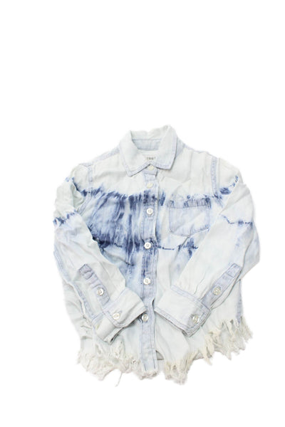 DL1961 Girls Tie-Dye Print Long Sleeve Collared Button-Down Shirt Blue Size 4