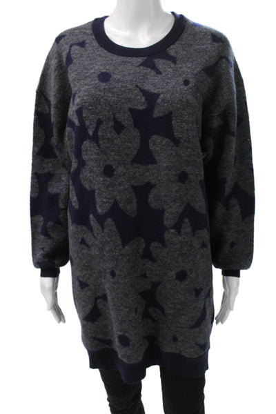 DKNY Womens Sweater Dress Gray Floral Long Sleeve Size M