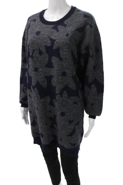 DKNY Womens Sweater Dress Gray Floral Long Sleeve Size M