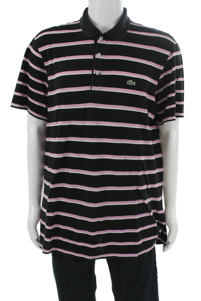 Lacoste Mens Polo Shirt Black Striped Collared Short Sleeve Cotton Size 2XL