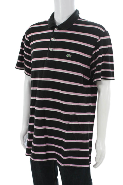 Lacoste Mens Polo Shirt Black Striped Collared Short Sleeve Cotton Size 2XL