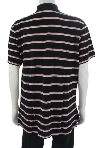 Lacoste Mens Polo Shirt Black Striped Collared Short Sleeve Cotton Size 2XL