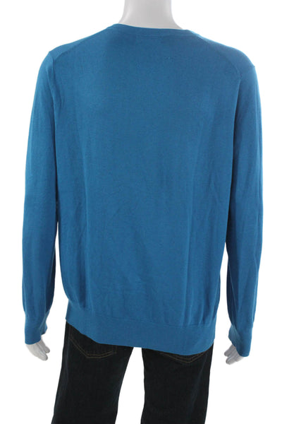 Banana Republic Mens Silk V-Neck Pullover Sweater Blue Long Sleeve Size XL