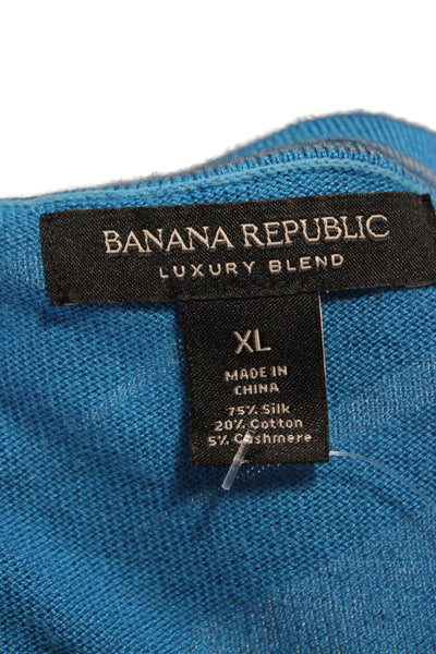 Banana Republic Mens Silk V-Neck Pullover Sweater Blue Long Sleeve Size XL