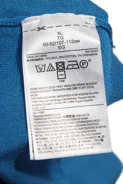 Banana Republic Mens Silk V-Neck Pullover Sweater Blue Long Sleeve Size XL