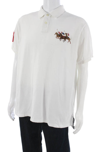 Polo Ralph Lauren Mens Polo T-Shirt White Solid Cotton Short Sleeve Size 2XL