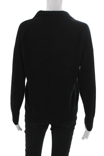 Quince Women Pullover Cashmere Sweater Black Collared Long Sleeve Size L