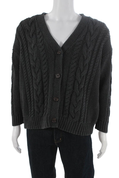 Quince Women Gray Organic Cotton V-Neck Cardigan Long Sleeve Solid Size S